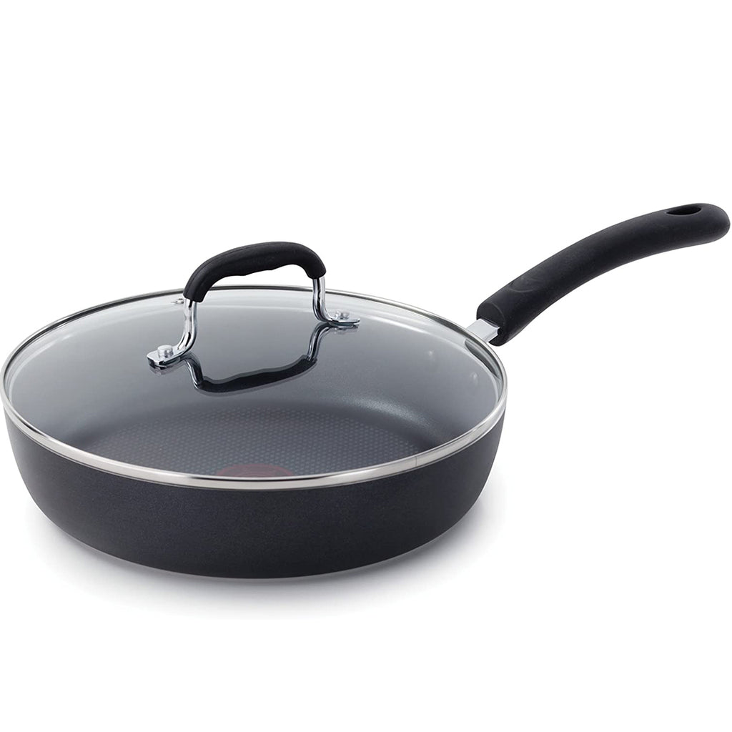T-fal Nonstick Dishwasher Safe Cookware Lid Fry Pan, 25.4 cm, Black –
