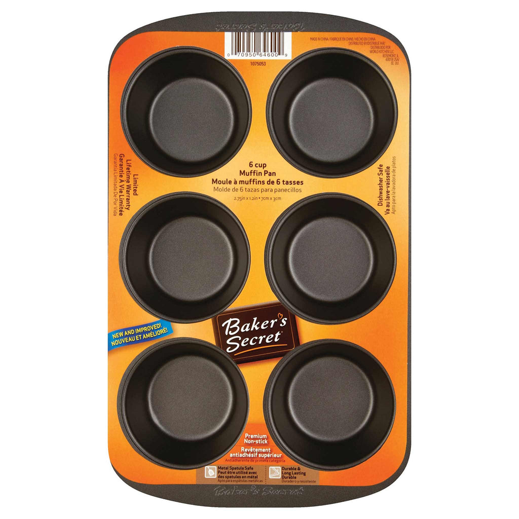 Baker's Secret 6 Cup Non-Stick Steel Muffin Pan with Lid