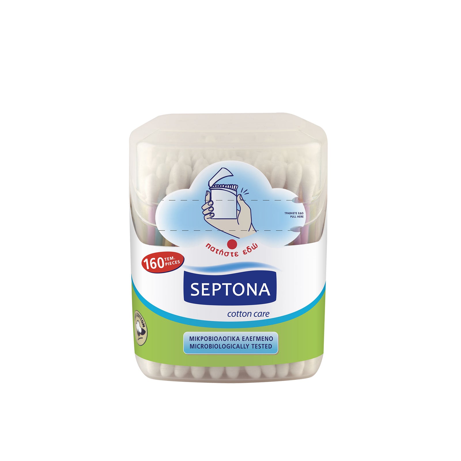 Septona Cotton Care 160 Cotton Buds in Plastic pop-up jar