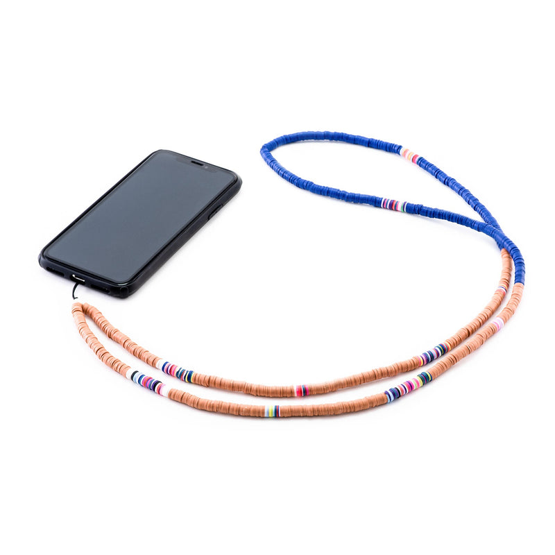 Decorated Brown and Blue Rubber Phone Strap