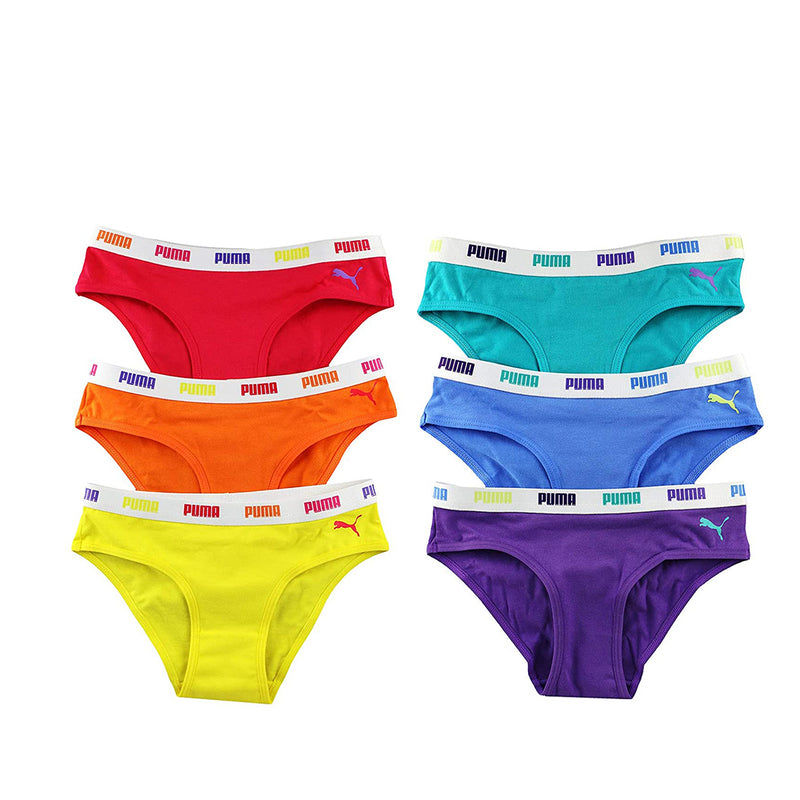 Puma Girls 6 Pack Cotton Stretch Bikini Panties - Small 6-7 Y